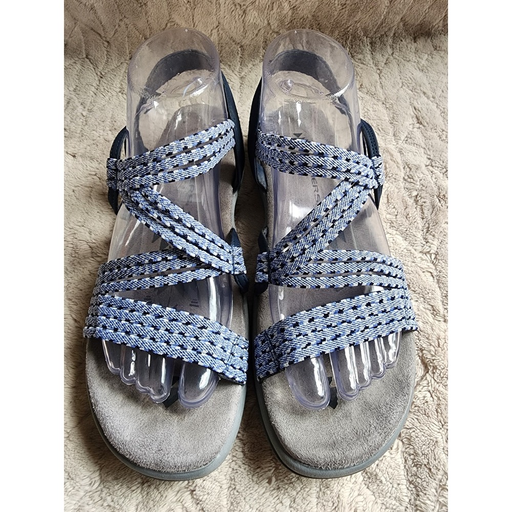 Skechers Reggae Slim Vacay Navy Woven Stretch Multi Strap Sandals Womens 8